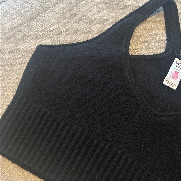 Knitty Kitty Knitimates black woven cropped tank bra size Large like new woven - Picture 5 of 7